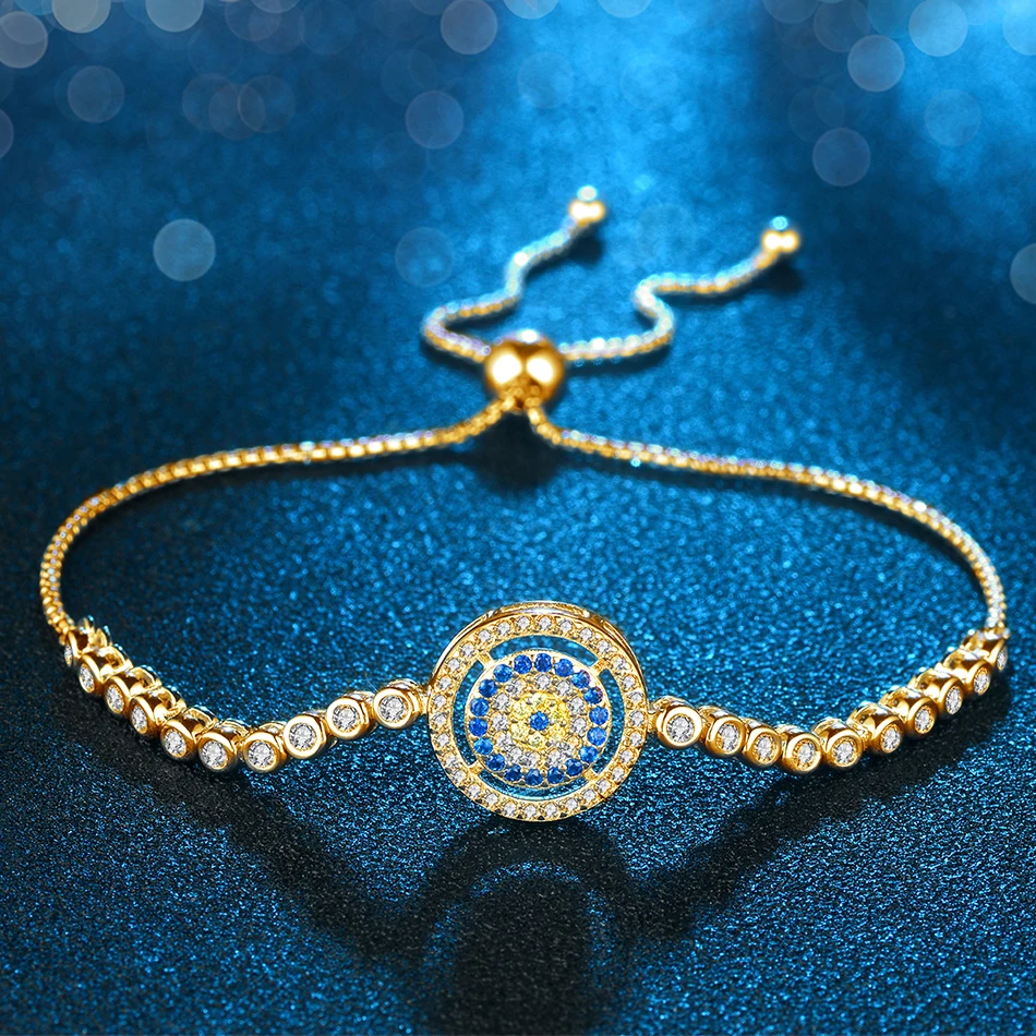 KALETINE 925 Sterling Silver Evil Eye Bracelet Blue Zircon Tennis Bracelet Rose Gold Fashion Woman Bracelets Luxury Brand