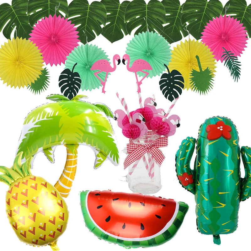 Hawaiian Party Decorations Flamingo Garlands Balloons For Luau Party Beach Summer Tropical Birthday  Decoration Supplies