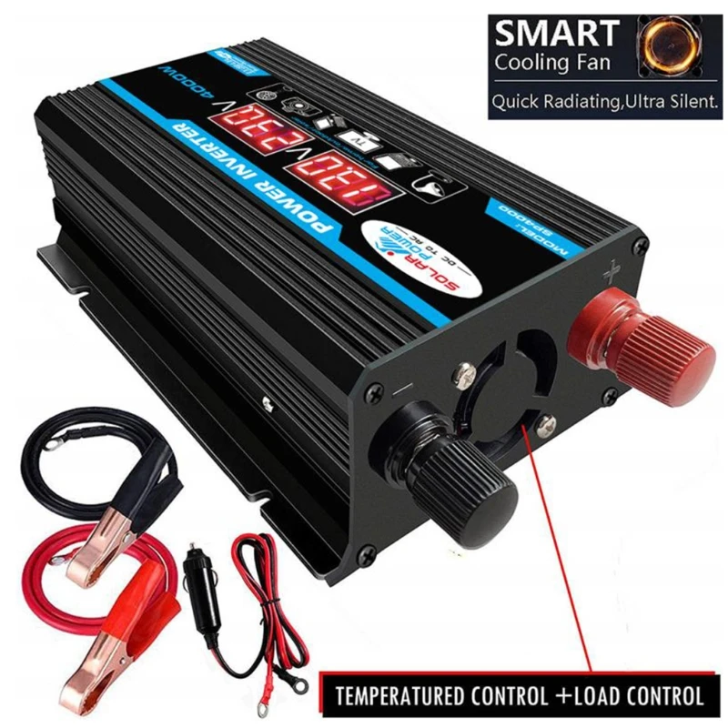 2024 New 4000W DC 12V to AC 220/110V Power Inverter Volts Converter Dual USB Car Inverter with Dual USB Charging Ports