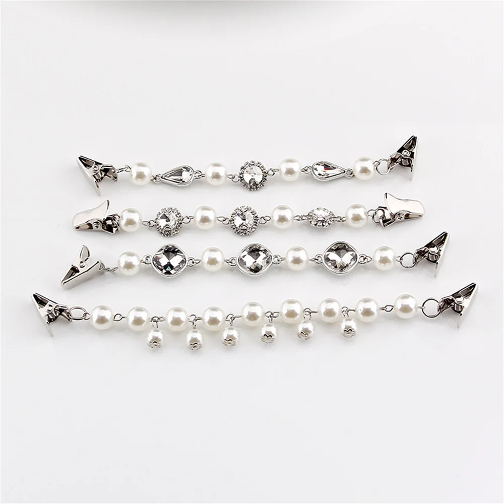 Elegant Vintage Artificial Pearls Crystal Glass Rhinestone Women Sweater Cardigan Dress Shawl Collar Clips Cloth Accessories 1PC