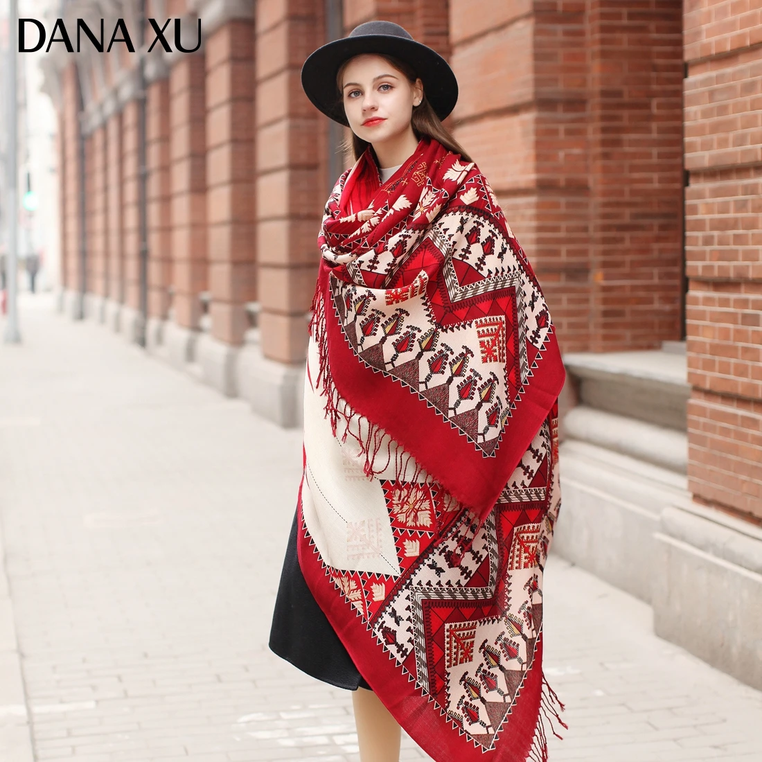 

DANA XU Bufanda Mujer Wool Poncho Head Women Lady Warm Shawl Stoles Bandana Scarf Hijab Luxury Brand Pashmina Winter 2021