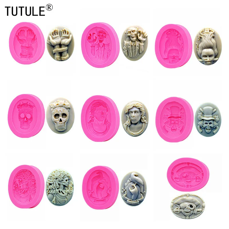 

9 pcs economic combination set Halloween skull environmental protection silicone mold handmade chocolate cake baking mold