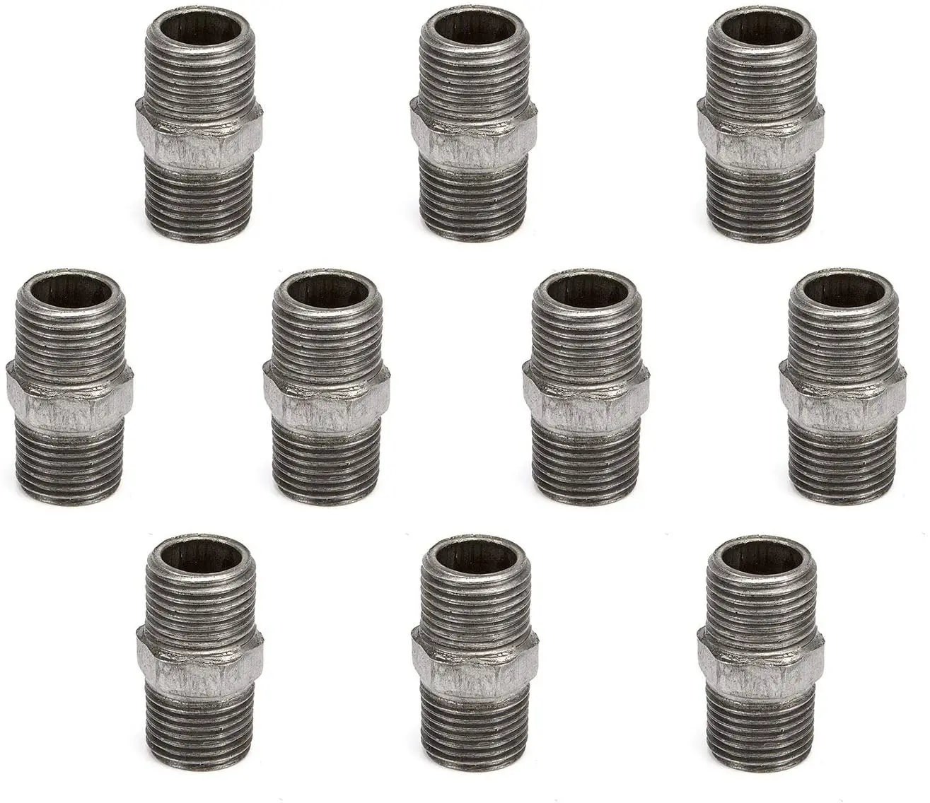 

HHPF 10pcs Pipe Hex Nipples Malleable Iron Cast Threaded Pipe Nipples and Fittings, Steampunk Industrial Shelf Pipe Furniture