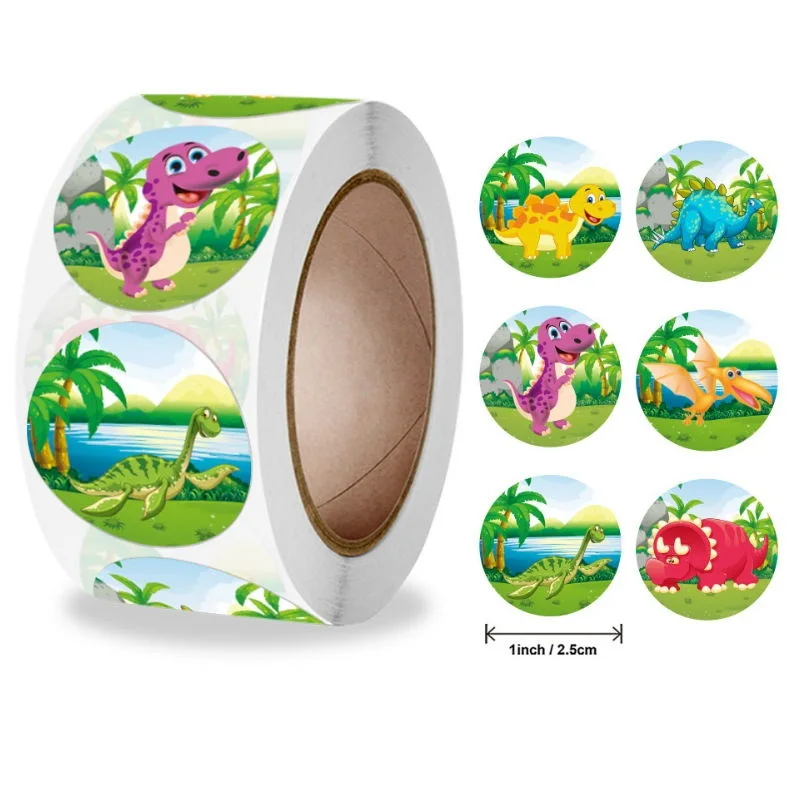 100/500pcs Reward Sticker for Kids Cartoon Dinosaur Animal Cute Pattern 1 inch School Teacher Supplies Child Sticker