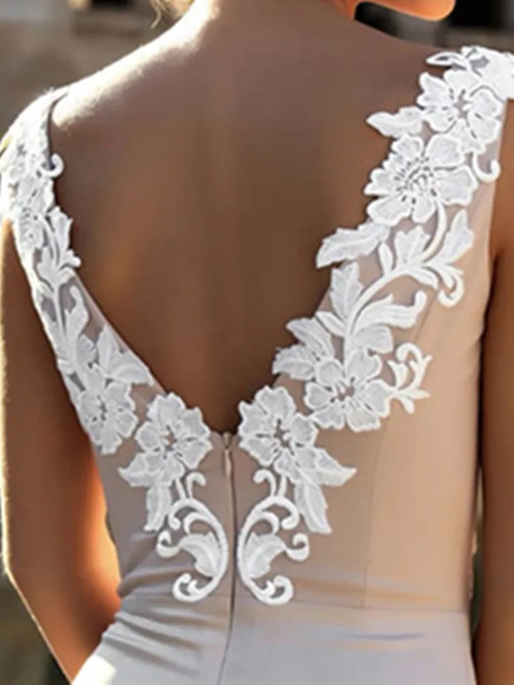 Robes de mariée courtes personnalisées pour femmes, appliques en dentelle, col en V, dos nu en fibre, mince, éducatif, tache douce, 2025