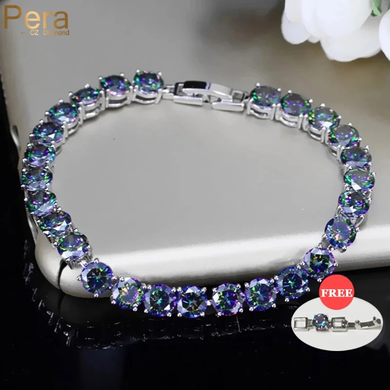 Pera Trendy Women Party Jewelry Multi Color Big Round Natural Crystal Stone placcato argento bracciali a maglie a catena per donna B040