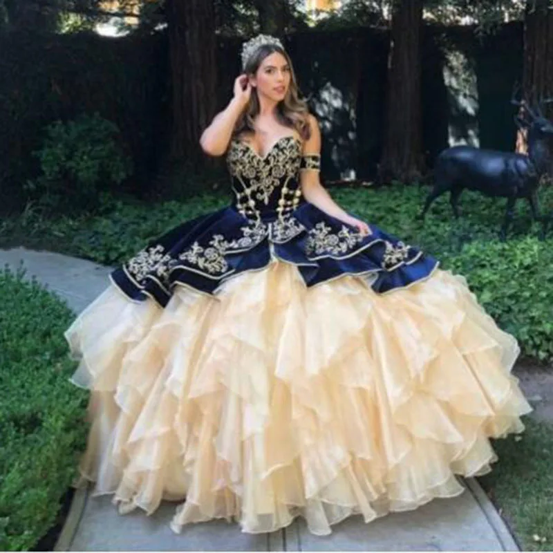 SoDigne Velvet Ball Gown Quinceanera Dresses 2021 Lace Embroidered Organza Ruffles Prom 16 Gowns Plus Size