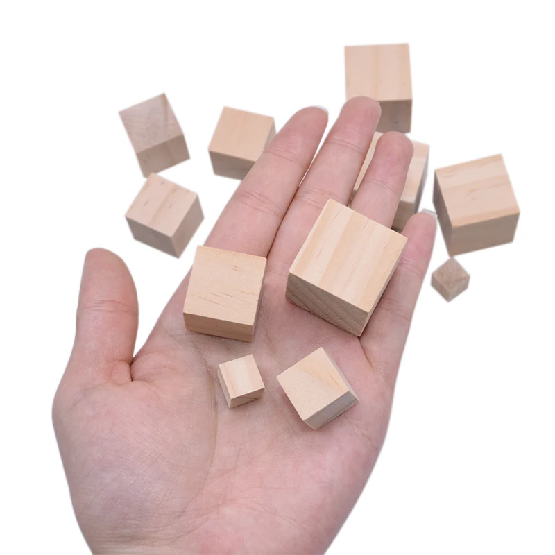 10/20/50PCS 1/1.5/2/2.5cm Wooden Cube Solid DIY Unfinished Wood Square Blocks Crafts for Puzzle Making Building Model DIY Crafts