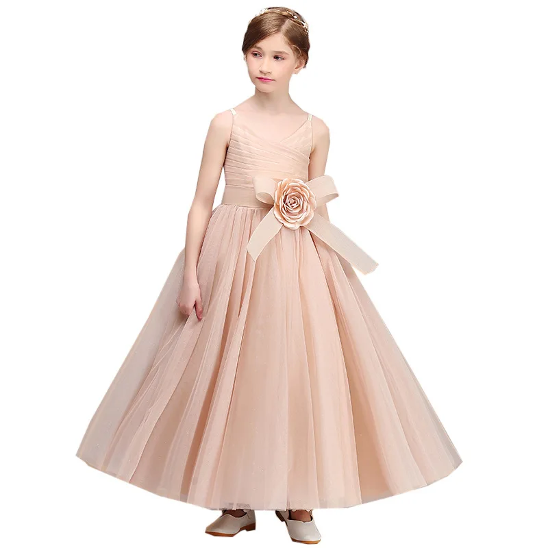 Dideyttawl vestidos de tul champán para niña, vestidos de flores para boda, fiesta de cumpleaños, vestido largo Formal para niños, vestidos de princesa para niña