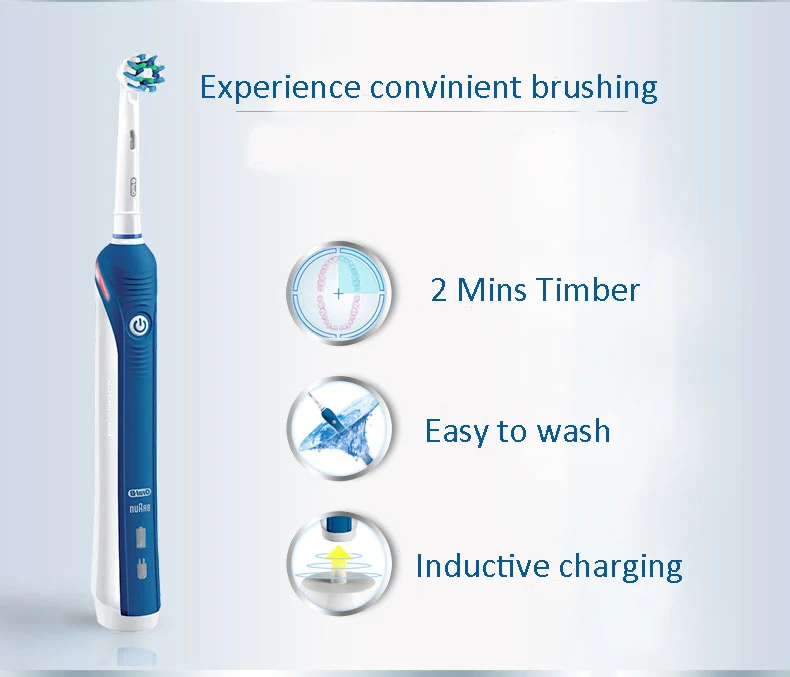 Oral B-cepillo de dientes eléctrico Pro4000 para adultos, dispositivo dental sónico 3D con carga inductiva, resistente al agua, 4 modos de limpieza,