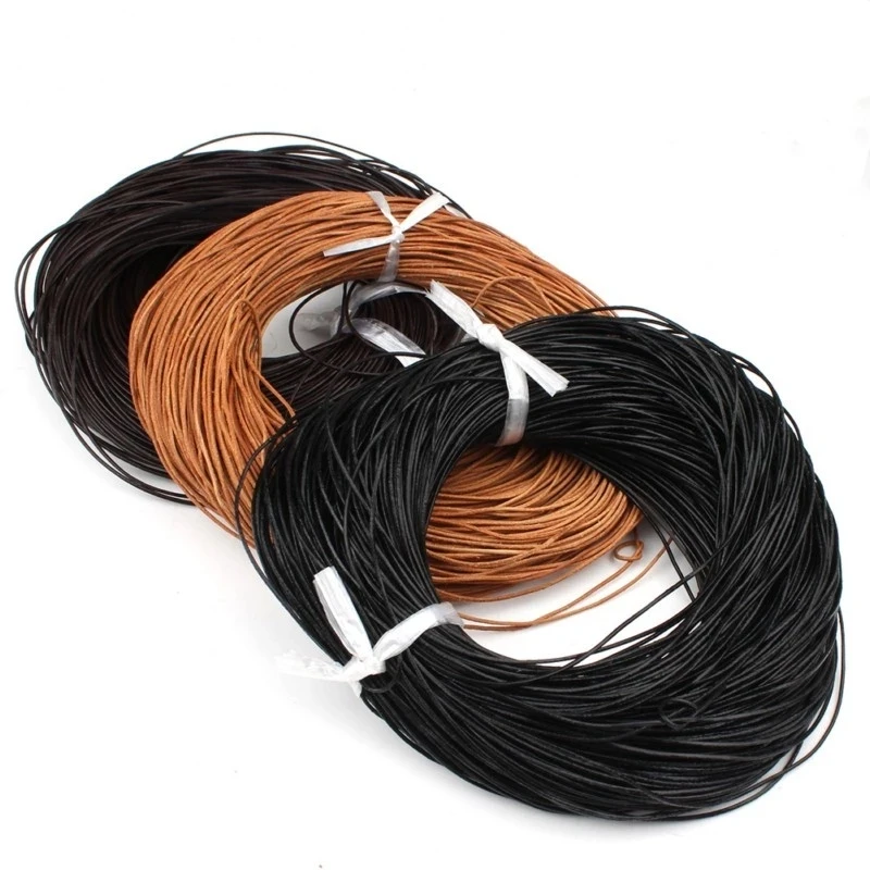 5m/lot 1.0/1.5/2/3mm 3 Color Genuine Cow Leather Round Thong Cord DIY Bracelet Findings Rope String For Jewelry Making