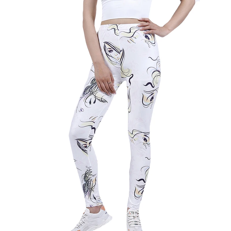 

YSDNCHI Sexy Woman White Face Eyes Print Fitness Sport Elastic Sportswear Leggins Push Up Workout Legging High Waist Dropship