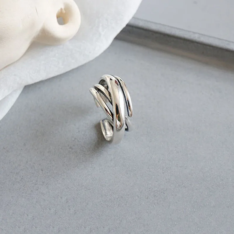 XIYANIKE Silver Color  Vintage Engagement Ring Irregularly Geometric Winding Jewelry For Women Couple Size 17mm Adjustable