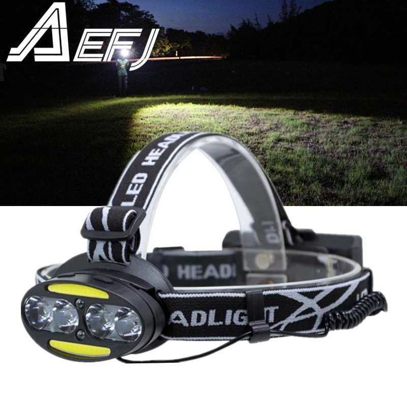 3000 Lumen IR Sensor Headlight Induction headlamp 4*T6 +2*COB LED Head Lamp Flashlight Torch Lanterna with batteries charger