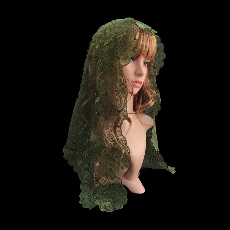 

Green Spanish Lace Mantilla Church Veil Head Covering for Women