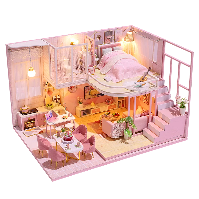 

Doll House Wooden Furniture Diy House Miniature Box Puzzle Assemble 3d Miniaturas Dollhouse Kits Toys For Children Birthday Gift