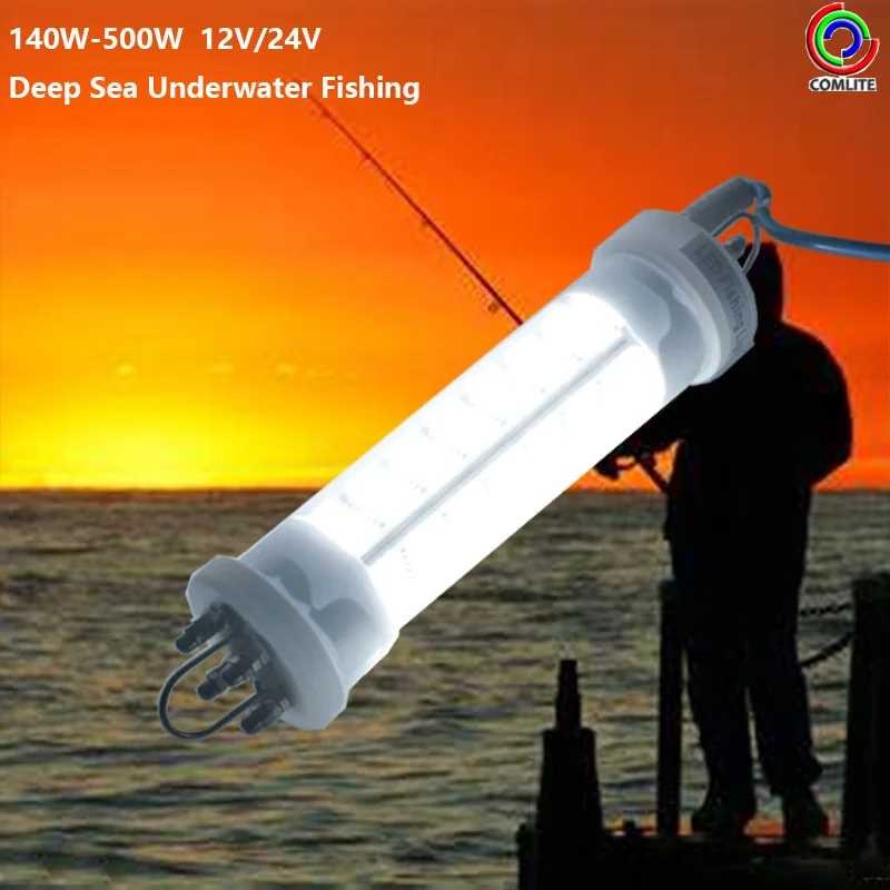 250W 12V DC 5M Cable Brightness Dimming LED Underwater Marine Fishing Work Light Squid LED Fishing Lamp Bait Lure