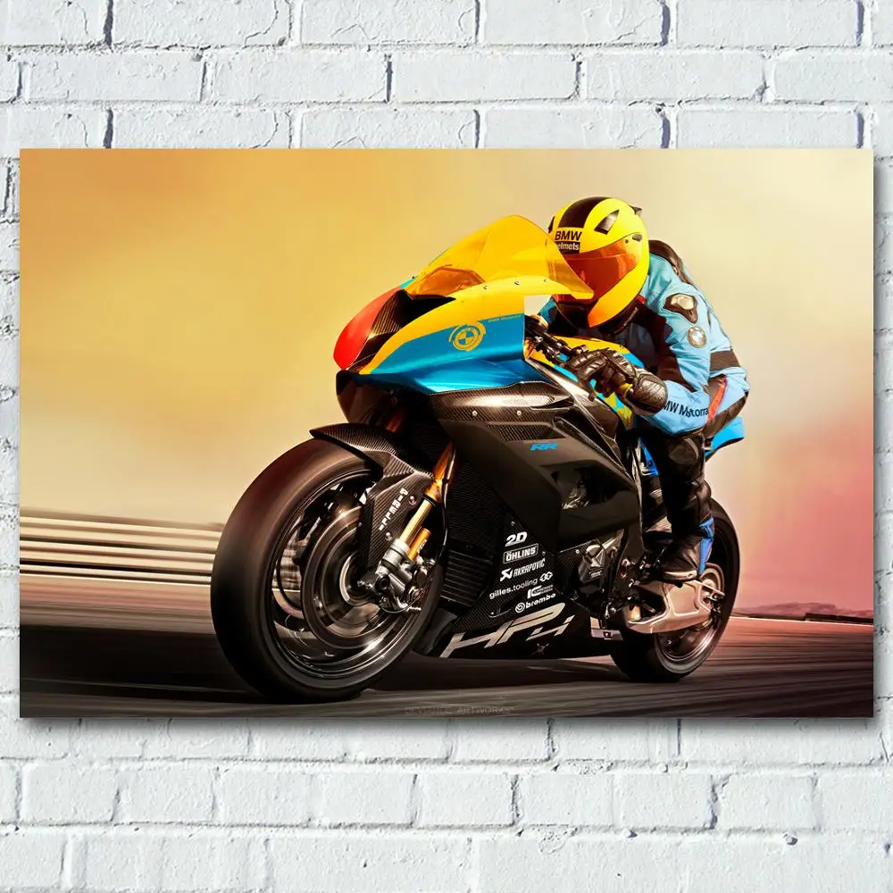 Canvas Painting B M W S 1000 RR Motorcycle Biker Helmet Superbike Racing Posters and Prints Silk Wall Art For Living Home Decor