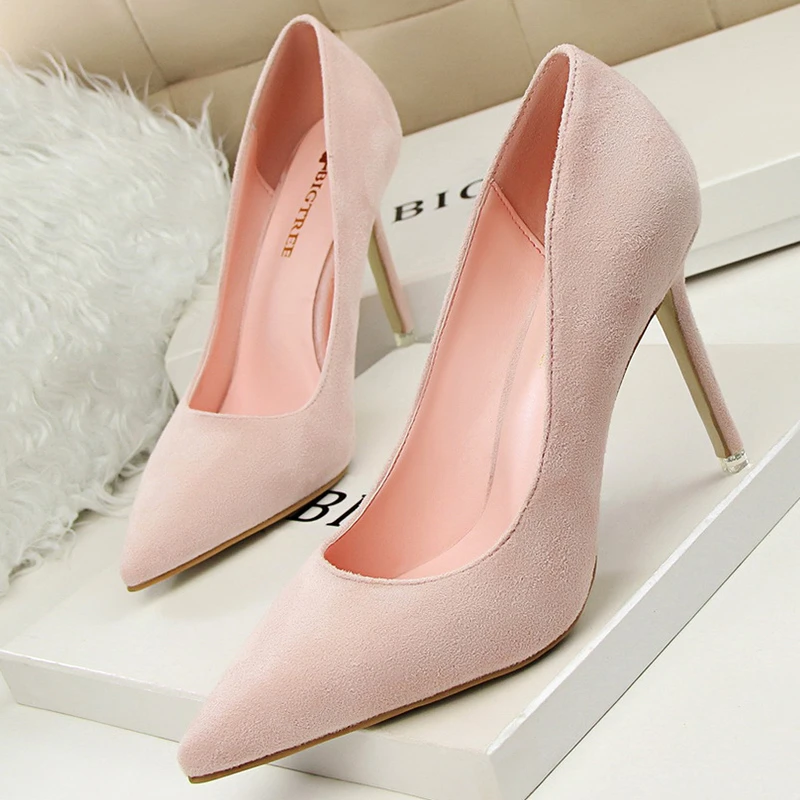 2022 Designer Women 9cm Suede High Heels Prom Pumps Orange Purple Yellow Heels Female Scarpins Valentine Party Shoes Plus Size