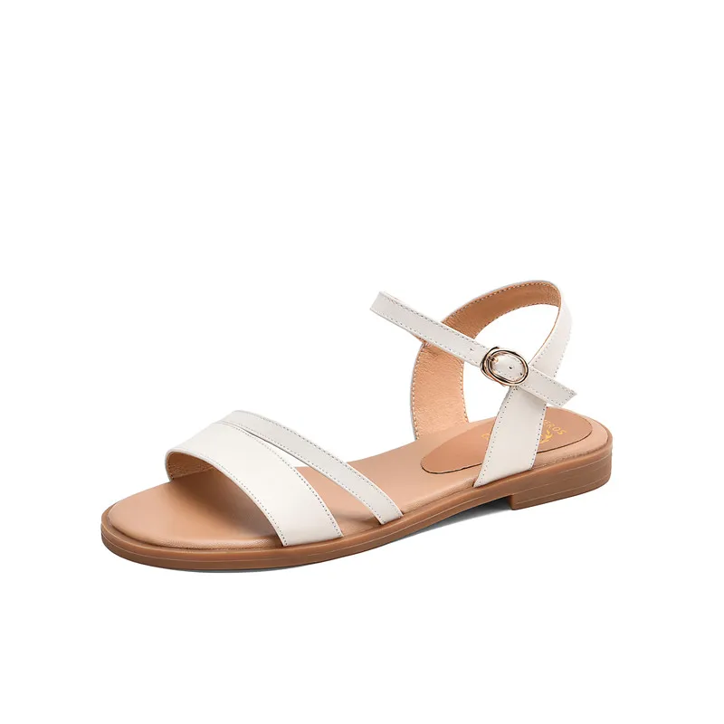 MORAZORA 2024 new arrive women sandals solid colors genuine leather footwear buckle summer casual shoes ladies flat sandals