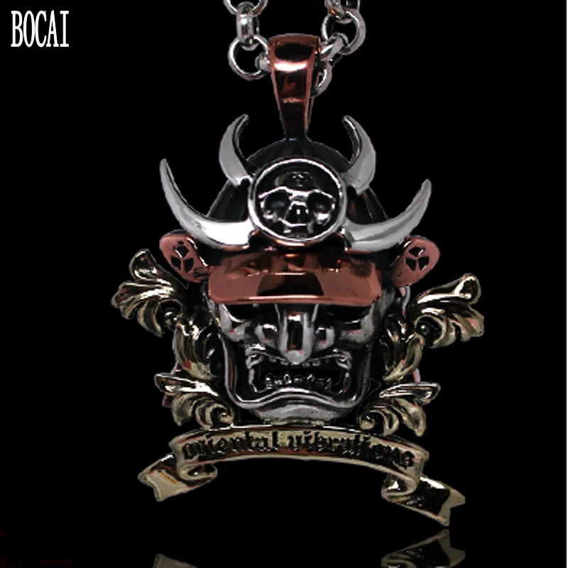 BOCAI New 925 Silver Jewelry Accessories Popular Samurai Mask Armor Men Pendant Stylish Personality Inlaid Copper Holiday Gifts