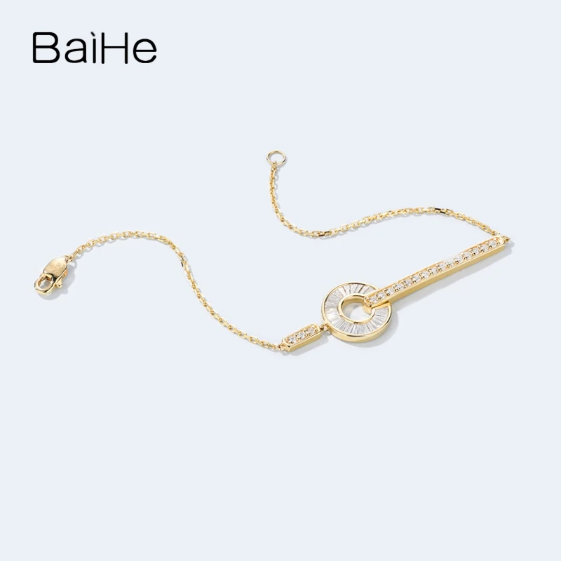 BAIHE Solid 18K Yellow Gold 0.59ct H/SI Natural Diamond Key Bracelet Women Men Fine Jewelry Making 열쇠 팔찌 braccialetto chiave