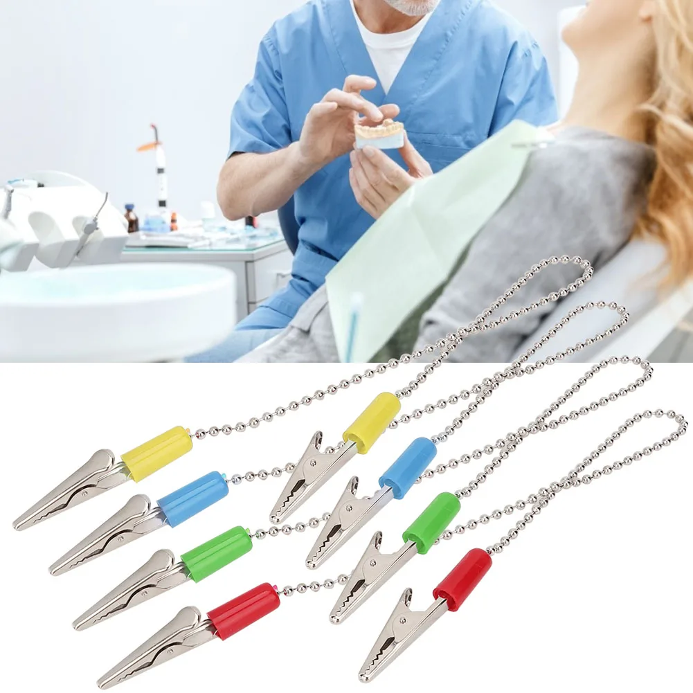 5pcs Oral Spring Clip Dental Lab Bib Clip Napkin Holder With Flexible Stainless Steel Ball Chain Dentist Supplie Reusable Design