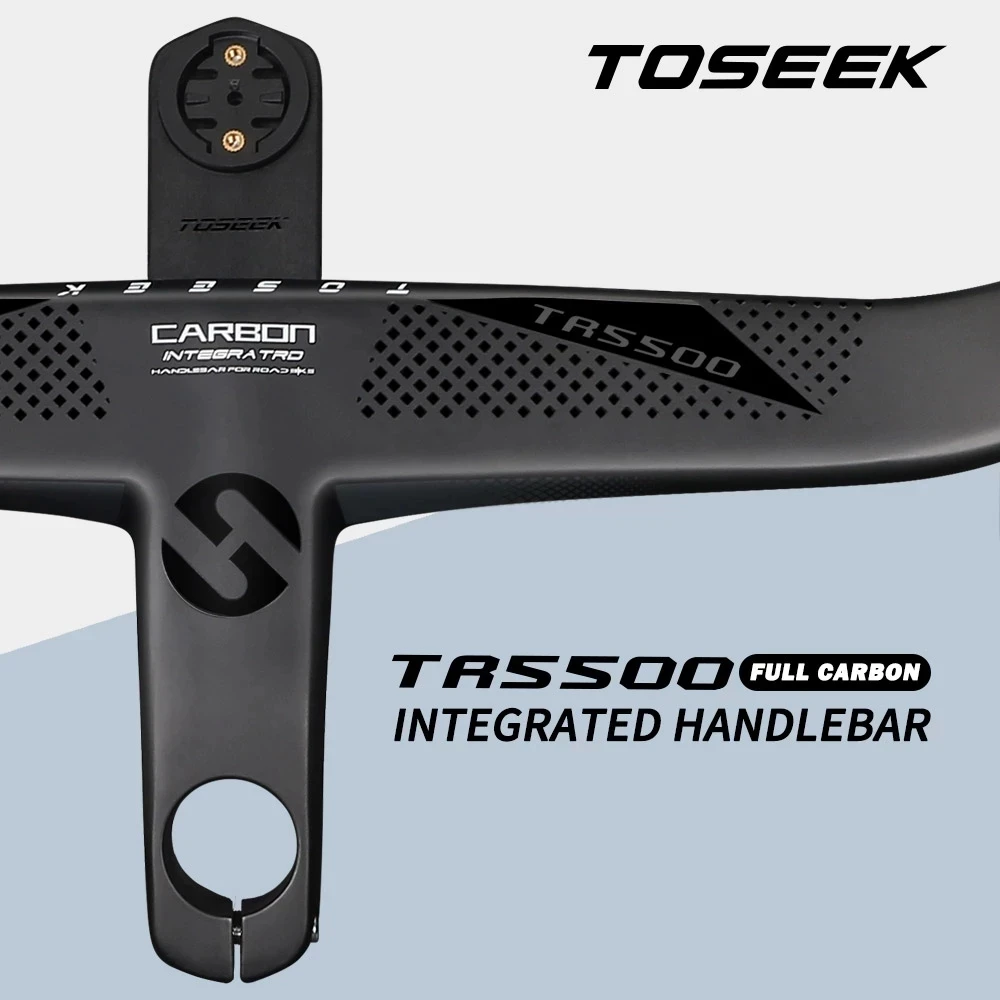 TOSEEK Full carbon Road one-Integrated Handlebar 28.6mm Carbon Handlebars With GPS Computer Holder Road Handlebar 400/420/440mm