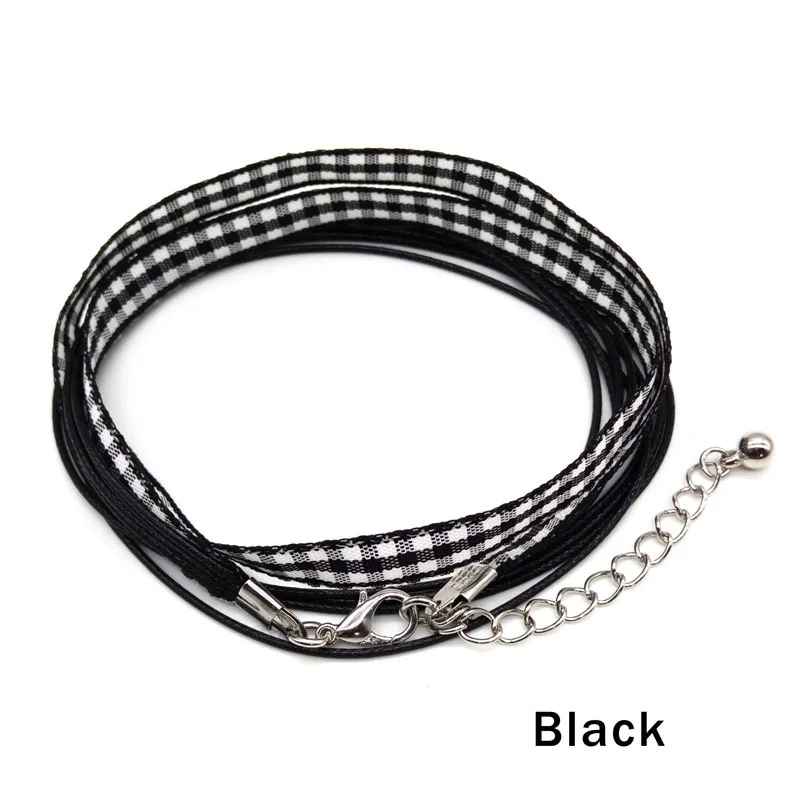 3pcs Fashion Plaid Ribbon Leather Handmade Adjustable Braided Rope Necklaces & Pendant Charms Findings Lobster Clasp String Cord