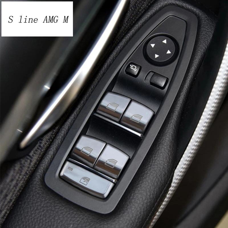 Car Styling Window glass lift switch button Cover stickers Trim For BMW F30 F34 F32 3 4 series GT Door Armrest panel Accessories