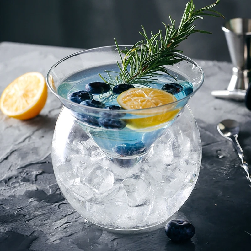 2022 جديد الجزيئية Mixology البينية مثلث كوكتيل مثلج كأس نبيذ من الكريستال مخروط مارتيني الكروية مجموعة نادل خاص