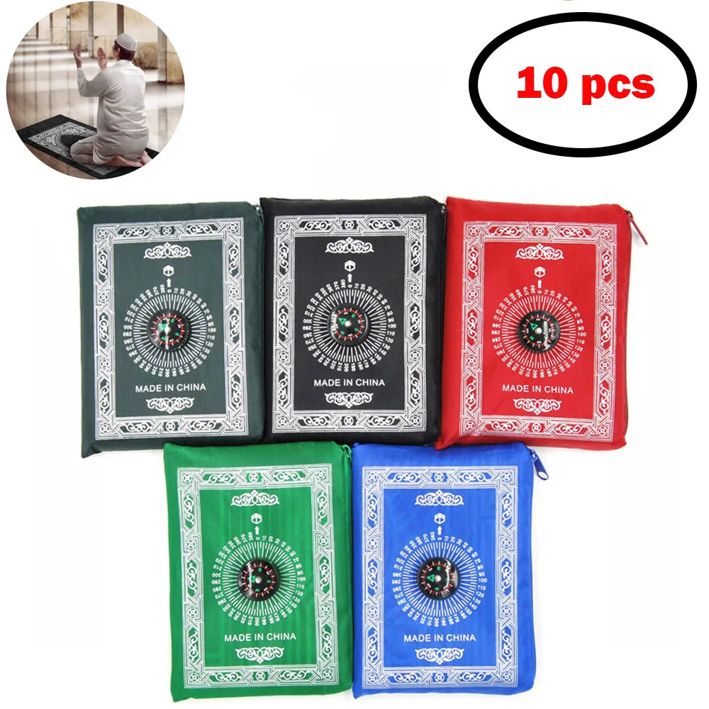 10pcs Muslim Prayer Mat Carpet Rug with Compass Portable Waterproof Travel Pocket Islamic Arab Mats tapis de priere islam