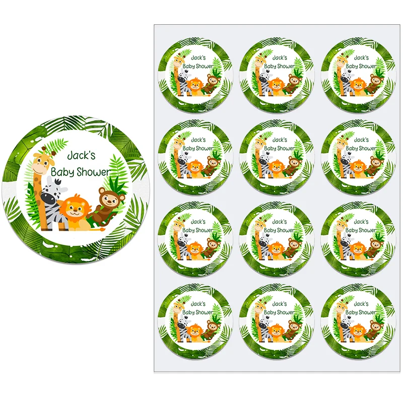 Customize Stickers Forest Jungle Safari Animal Supplies Stickers Happy Birthday Party Decor Gift Box Packing Label Baby Shower