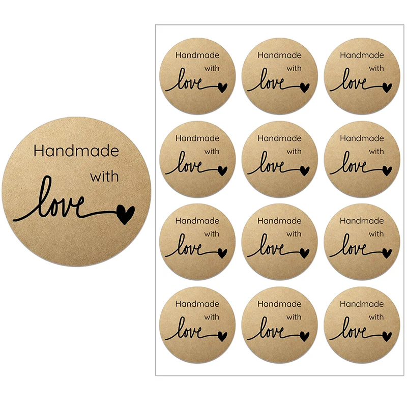 3.5/4.5cm Kraft Paper /White Paper Labels Stickers Scrapbook Gift Stationery Label Stickers Handmade With Love Thank You Sticker