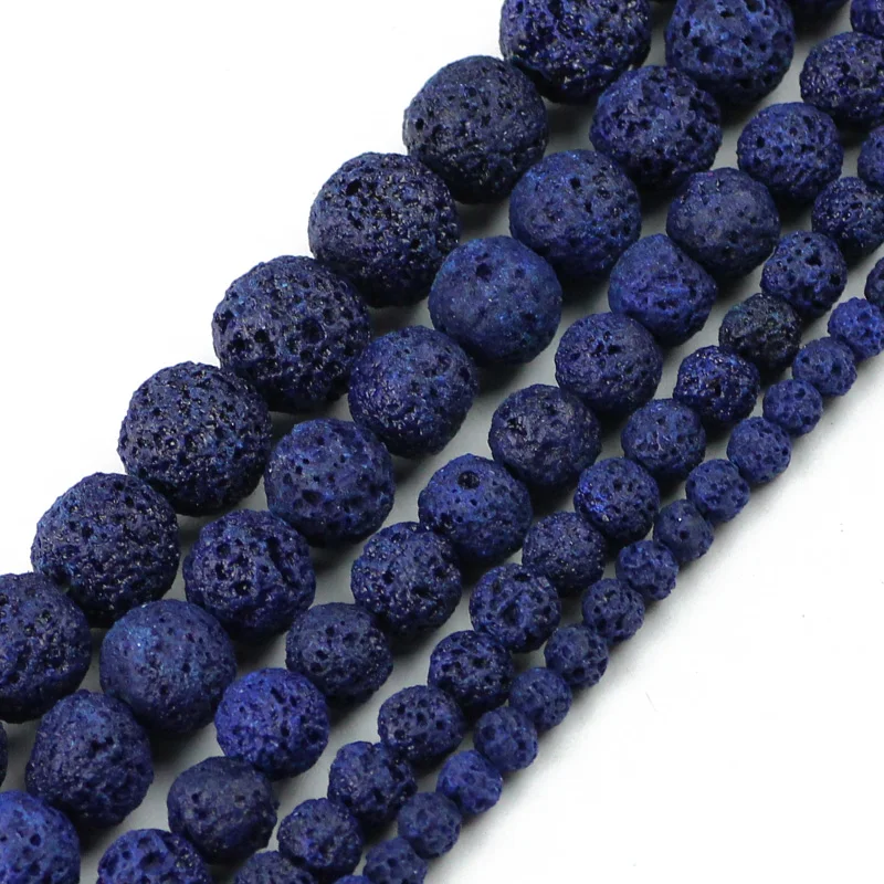 Dark blue Lava Natural Stone Volcanic Rock 4/6/8/10/12MM Round Loose Beads For Jewelry Making Bracelet Necklace DIY Accessories