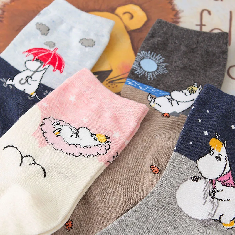 Socks Women Autumn Winter Cartoon anime Socks Hippo Cartoon Animal Streetwear Classic Funny Cute Kawaii short Crew Socks