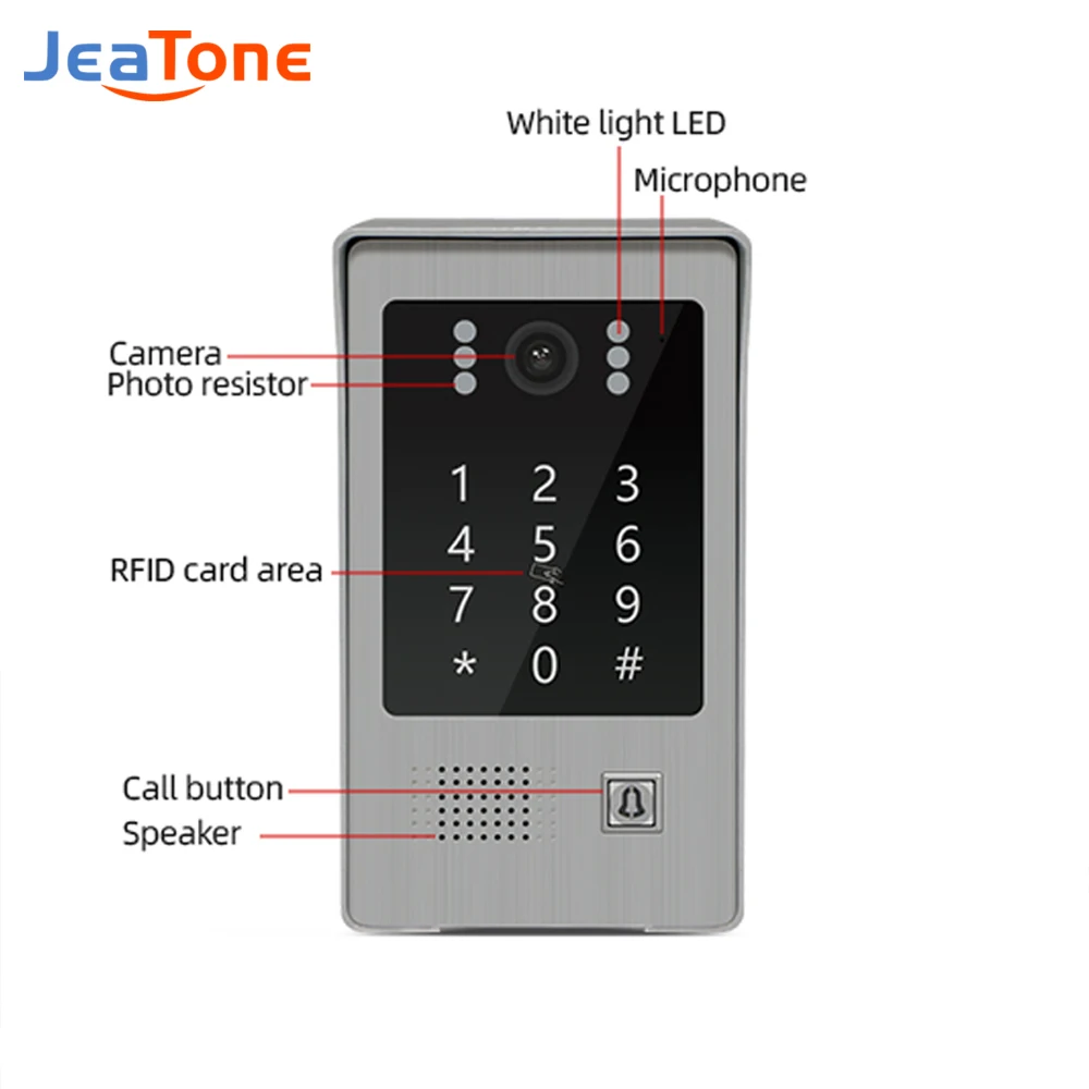 Jeatone 4-wire Outdoor Doorbell Calling Panel Password Swiping Door Bell AHD 1080P/720P Video Intercom System IP65 Waterproof