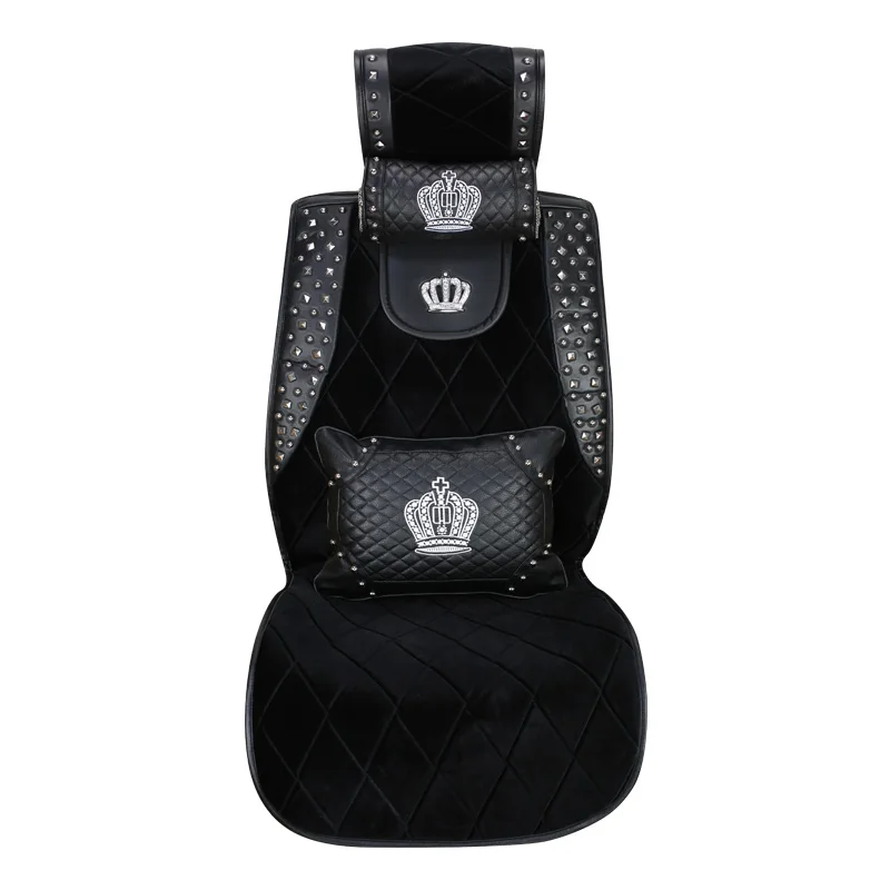 Fashion Rivet Plush Car Seat Covers Top Quality Diamond Crown Auto Seat Cushion For SUV Trucks Car Front Seat Mats Accessories