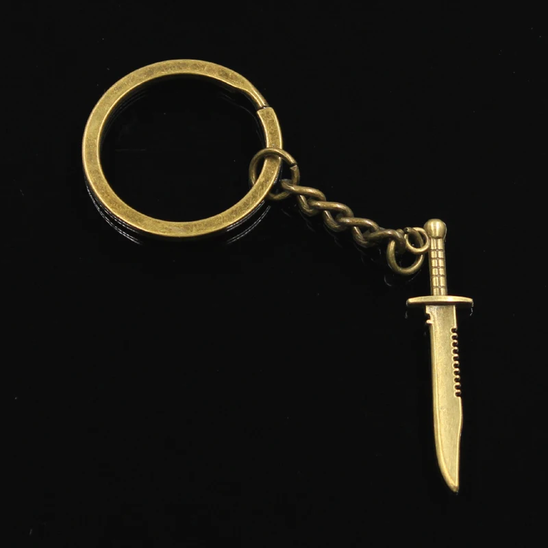 New Fashion Men 30mm Keychain DIY Metal Holder Chain Vintage Sword Dagger 43x10mm Silver Color Pendant Gift