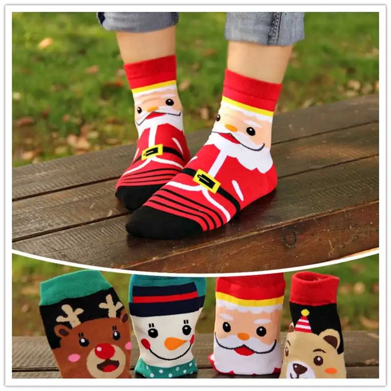 

2019 New Christmas Cartoon Santa Elk Happy Socks 4 Designs Moose Funny Winter Ankle Cotton Female Socks Happy Christmas