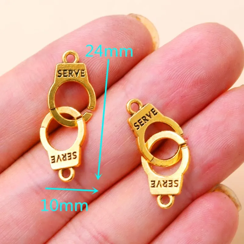 15pcs Retro Handcuffs Alloy Connectors Hip Hop Necklaces Earrings Accessories DIY Charms For Jewelry Craft Making 24*10mm A302