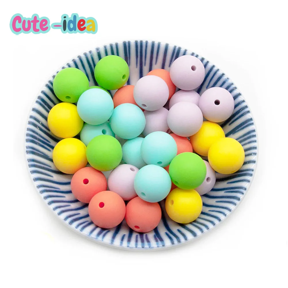 Cute-Idea 12mm Silicone Round pearl Beads 10pcs Baby teething goods DIY Pacifier Chains toys Accessories Food Grade teether