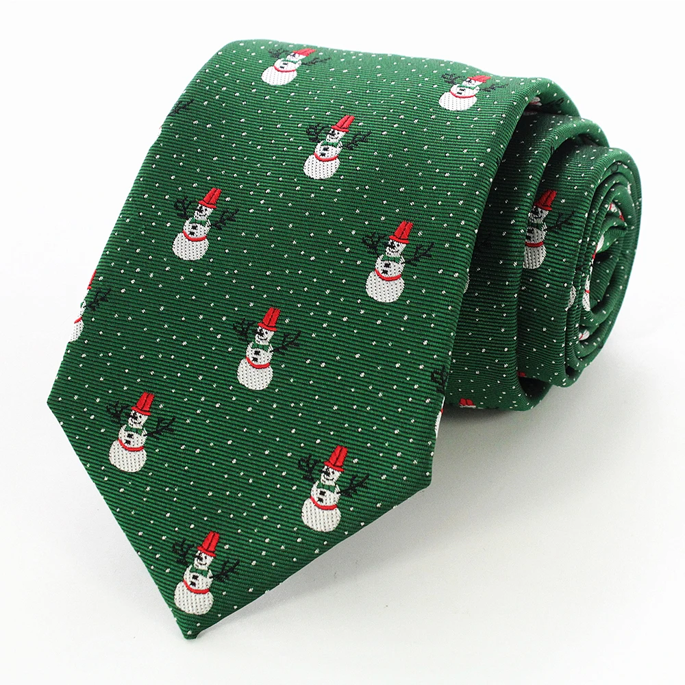 JEMYGINS Neuartige Weihnachtskrawatten, Weihnachtsmann-Schneeflocken-Krawatte, Rot-Grüne Seiden-Jacquard-Krawatte für Männer und Kinder, Weihnachtsgeschenk – Detail 10