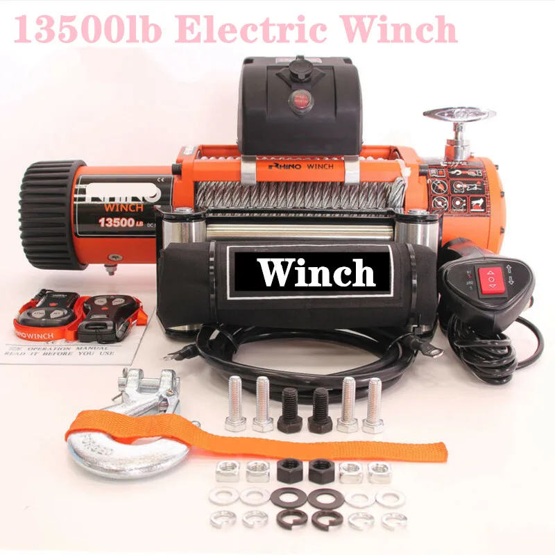 

winch car 12v 13500lb Electric Winch Heavy Duty ATV Trailer high tensile steel cable Remote Control Set Electric Winch