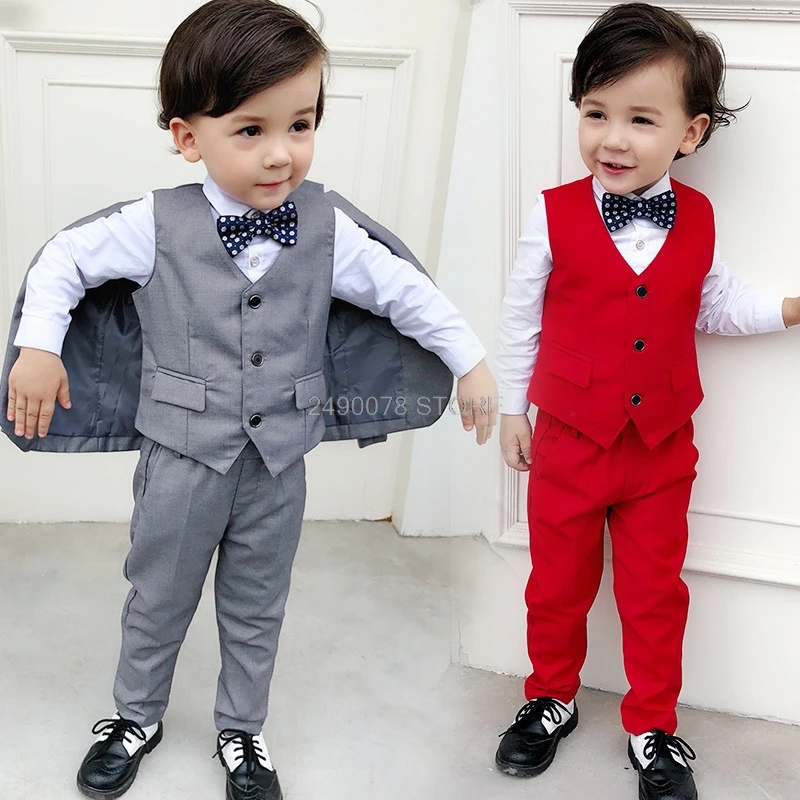 

Flower Boys Wedding Suit Japan Kids Jacket Vest pants 3Pcs Set Children Formal Tuxedo Host Dance Party Performance Dress Costume