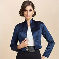 Mingli Tengda Custom Made Bridal Satin Jacket Wrap Wedding Fashion Collar Shrug Long Sleeves Bolero Jacket Women Navy Caps Cape