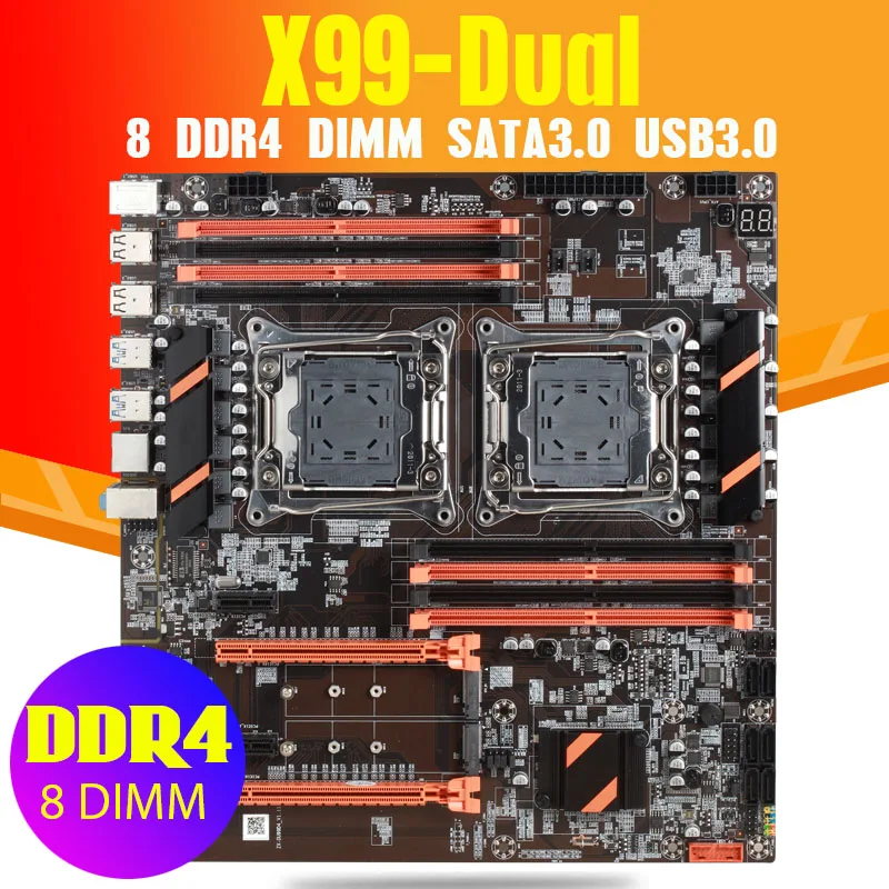 Atermiter X99 Dual CPU Motherboard LGA 2011 v3 E-ATX USB3.0 SATA3 With Dual Xeon Processor With Dual M.2 Slot 8 DIMM DDR4 2011-3