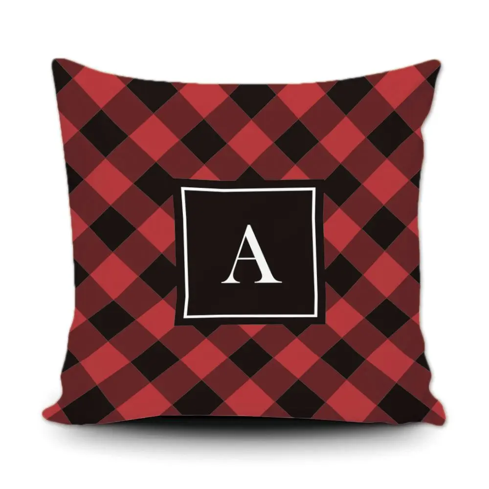 Buffalo Checkers Plaid Throw Pillow Cover Monogram A Winter Decor Home Sofa Canvas Pillowcase 18x18 Inch Printed Two Side