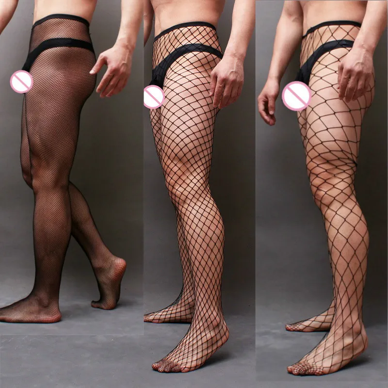 Newest Men\'s Sexy Pantyhose Male Fishnet Stockings Adult Exotic Gay Sissy Club Party Net Man Tights Sexy Clothing Black Color