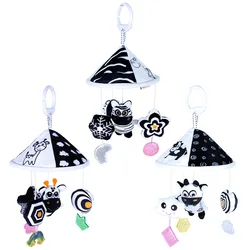 Black White Baby Rattle Bed Hanging Bed Around Cartoon Animals Wind Chime Exercise Newborn's Vision And Hearing Toy Baby Gifts